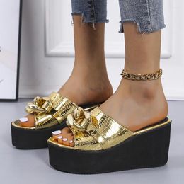 Slippers Women's Wedge Heel Platform 2024 Comfort Sandals Outdoor Beach Chain Decorative Summer Zapatos Mujer
