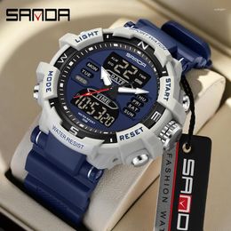 Wristwatches SANDA G Style Men Sports Watches Dual Display Digital LED Electronic Quartz Waterproof Swimming Military Watch