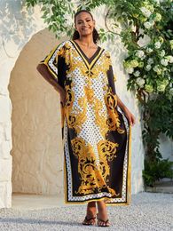 Beach Outfits For Women Swimsuit Cover-ups Kaftan Dress Tunic Long Maxi Plus Size Bathing Suit Polyester Print