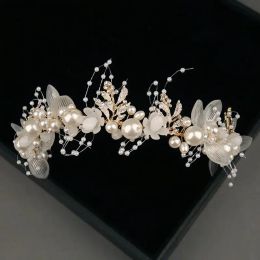 Wedding Accessory Bride Crown Hair Crystal Jewellery Tiara With Pearls Flowers Wedding Crown Floral Pearl Bridal Headband