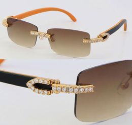 New Metal Big Stones Diamond Set Rimless 757 Sunglasses Wood Glasses Designer Wooden Man Woman Frame UV400 Lens Sun Glasses Womans5771540