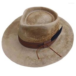 Berets Elegant Fedoras Hat For Male Women Party Wool With Belt Roleplay Costume Cowboy HippiesHat Stage Performances