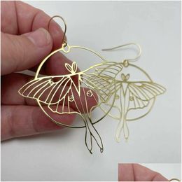 Dangle & Chandelier Earrings Gold-Plated Hollow Charm Moth Womens Fashion Bohemian Jewellery Accessories Gifts Big Circle Pendant Ear H Dhfro