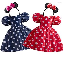 Girl Dresses 2024 Kids Cartoon Mouse Polka Dots Puff Sleeve Backless Dress Girls Birthday Party Sweet Princess Children Clothing 3-8Yrs