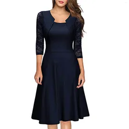 Casual Dresses Women Elegance Formale Party Long Hollow Out Flower Lace Sleeve Saqure Collar A-Line Dress Corset Vestidos Mujer