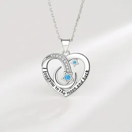 Pendants European And American Zircon Blue Star Moon Heart Necklace Fashion Mother's Day Gift Exquisite 925 Silver Collar Chain KOFSAC