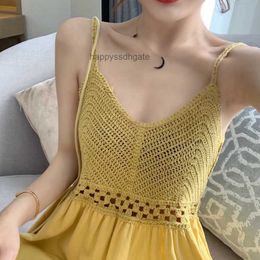 Basic Casual Dresses Casual Dresses Spring And Summer Womens Lace Knit Hollow Strap Dress Party Temperament Ladies Skirt White Yellow