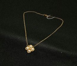 Fashion Real Gold Plated Pearl Flowers Logo Pearl Pendant Necklace Long Chian Brand gift2100277