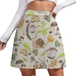 Skirts Woodland Snail In Watercolour Fungi Forest Moss Green And Ochre Animal Pattern Mini Skirt Korean Style