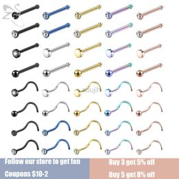 Body Arts ZS 6-12pcs/lot Colourful CZ Crystal Nose Stud Stainless Steel Nose Piercing Screw S-Shape Retainer 3MM Nostril Piercing Jewellery d240503