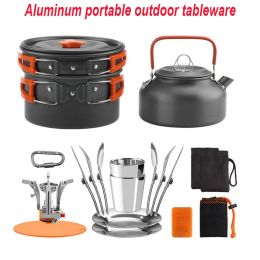 Cookware Camping Cookware Set Aluminium Portable Outdoor Tableware Cookset Cooking Kit Pan Bowl Kettle Pot Hiking BBQ Picnic