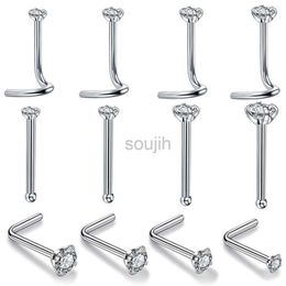 Body Arts WKOUD 1PC 20G 1.5/2/2.5/3mm Zircon Gem Bone Nose Stud Piercing Earring Pure Color Nose Ring Prong CZ Nose Piercings Jewelry 20g d240503