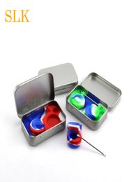 4 in 1 tin box silicone dabber jar kit 2pcs 5ml wax storage container black silver case custom logo rubber dab containers3329904