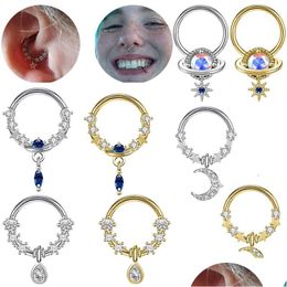 Nose Rings & Studs Pendant Star Moon With Piercing For Women Girl Stainless Steel Diamond Crystal Stone Fashion Jewellery Wholesale Dro Dhvhx