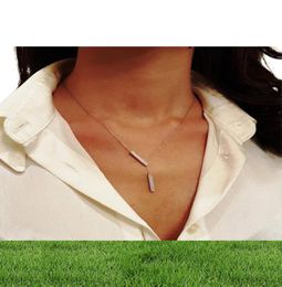 long chain lariat Y necklace Rhodium plated 925 sterling silver summer women sexy necklaces with double cz bar charm simple fashio7962061