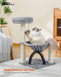 Scratchers H90CM Small Cat Tree Tower With Hammock Scratching Post Plush Basket Grooming Brush for Kitty Durable Stable Large Perch Ball