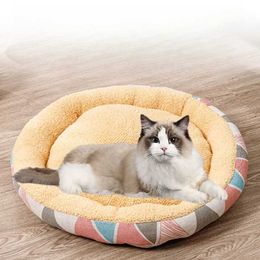 Cat Beds Furniture Comfortable Pet Beds Plush Cloth Cats Beds Mats Dog Beds Round Shape Pet Nest For Small Medium Dogs Mattress Kitten Puppy Beds