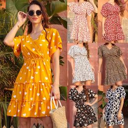 Party Dresses VOLALO 2024 Summer Women Fashion Chiffon Dress Boho Mini Beach Short Sleeve Ladies Vestido