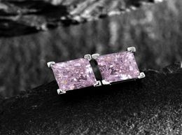 Princess Cut 6mm Pink Diamond Stud Earring 100 Real 925 sterling silver Promise Wedding Earrings for Women Bridal Jewelry1911919