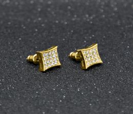 Men Fashion Square Stud Earrings CZ Bling Micro Pave Cubic Zirconia Gold Silver Earring Punk Hiphop Jewelry2925951