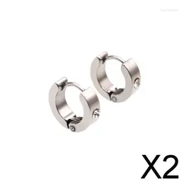 Dangle Earrings 2X 2pcs Crystal Stainless Steel Mens Huggie Hoop Snap