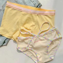 Women's Panties Dopamine Wearing Couple Underwear One Male And Female Summer Trend Pure Desire Contrast Colour Rainbow Stripe Blue