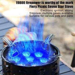 Cookware 19800W 7 Core Strong Fire Power Camping Stove Portable Tourist Gas Burner Windproof Outdoor Stoves Hiking BBQ Cooking Cookware