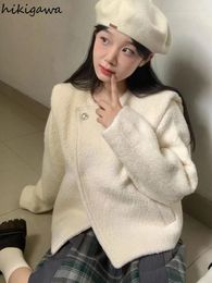 Women's Jackets Fashion Lamb Wool Jacket Women Temperament White Crop Tops Fall Winter Clothing O-neck Long Sleeve Loose Vintage Korean