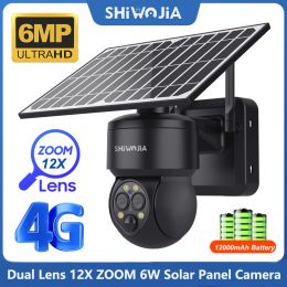 Feeding Shiwojia 6w Solar Panel Surveillance Camera Wifi/4g Sim Solar Security Camera 12x Zoom 6mp Dual Lens Pir Cctv Video Battery Cam