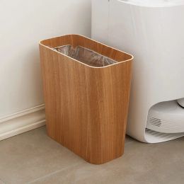 Bags Japanese Stitched Wooden Trash Can Household Living Room Kitchen Toilet Paper Basket Hidden Creative Garbage Bags Walnut Wood