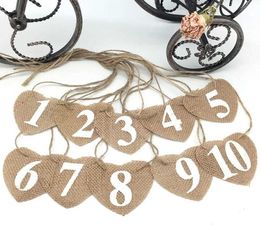 Banner Flags 10pcs Burlap Hearts Flags Banner Wedding Table Numbers 1-10 Table Decoration Wedding Party Decoration 5BB5790