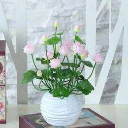 Decorative Flowers Artificial Lotus Simulation Mini Silk Green Plants Decoration For Home El Garden Table Decor Fake