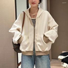 Women's Jackets Korean Fashion Hooded For Women Front Pocket Zipper Jacket Woman Clothing Long Sleeve Loose Outwear Casual Coat Autumn