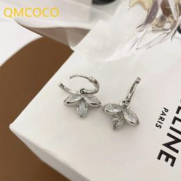 Dangle Earrings QMCOCO Style Korean Silver Color Trendy Lovely Sweet Petal Zircon For Women Fashion Elegance Jewelry Girl Gifts