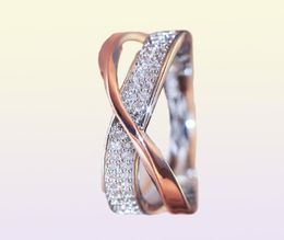 Huitan Newest Fresh Two Tone X Shape Ring for Women Wedding Trendy Jewellery Dazzling CZ Stone Large Modern Rings Anillos6594343