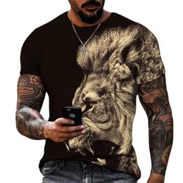 Men's T-Shirts Lion Printed T-Shirt Men Summer Casual Man Ts Vintage Round Neck Animal Tops Black Short Slve Hip Hop Oversized Strtwear T240505