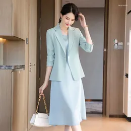 Work Dresses Fashion Ladies Blazer Women Business Suits Dress And Jacket Sets Pantsuit Light Green Office Uniform Style