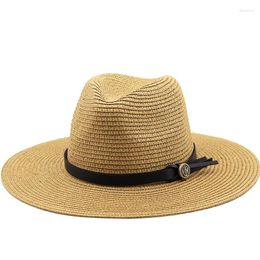 Berets 10CM Brim Womens Summer Panama Hats Wide Straw Sun Hat Beach For Men Fashion UPF UV Protection Fedoras Cap Travel