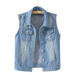 Women's Vests 2024 Light-Colored Denim Vest Short Spring And Summer Slim-Fit Slimming Frayed Edge Without Holes