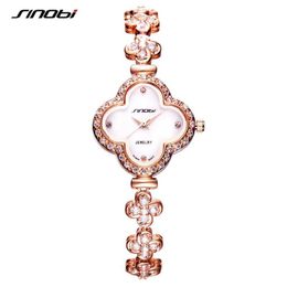 Wristwatches SINOBI Top Watches Women Fashion Four Leaf Clover Shape Bracelet Wristwatch Noble Ladies Jewellery Watch 321a