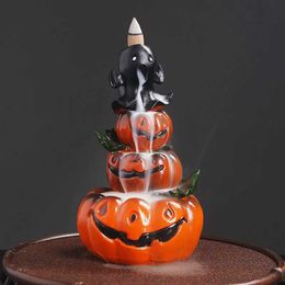 Fragrance Lamps Resin Halloween Pumpkin Home Decor Ornament Handmade Waterfall Backflow Incense Burner Home Office Decorate (Without Incense) T240505