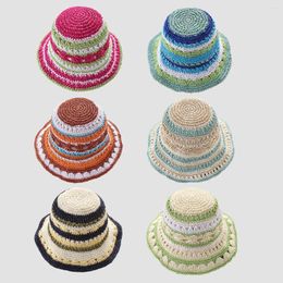 Wide Brim Hats Japanese Hollow Woven Straw Hat Women's Summer Sweet Outdoor Travel Sunshade Sunscreen Fisherman Foldable Basin