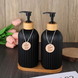 Bottles 500ml Plastic Dish Soap Bottle with Bamboo Pump for Kitchen Sink Refillable Hand Soap Dispenser Container for Farmhouse Decor