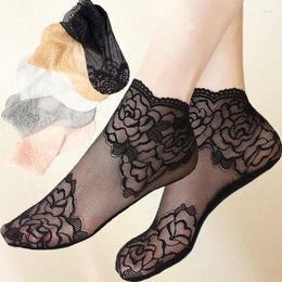 Women Socks 5/10 Pairs Lace Flower Boat Breathable Mesh Transparent Low Cut Ankle Non Slip Sexy Female Short Slipper