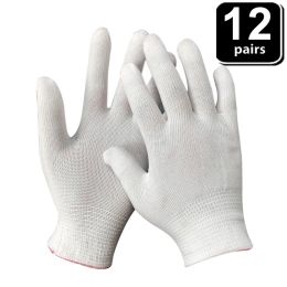 Gloves 12 Pairs Thin White Gloves High Elastic Soft Cotton Gloves for gardening work construction woodworking Workplace Safety Supplies
