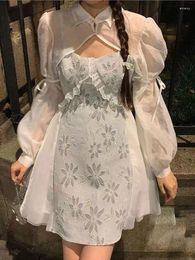 Party Dresses 2024 Chinese White Floral A-line Mini Dress Vintage Two Piece Luxury Designer Women Embroidery Fairy Prom