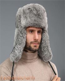 Real Rabbit Fur Hat Russia Trapper Earflap Ski Cap Snowboard Earflap Ushanka7009036