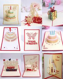 10 Styles Mixed 3D Happy Birthday Cake Pop Up Blessing Greeting Cards Handmade Creative Festive Party Supplies3722121