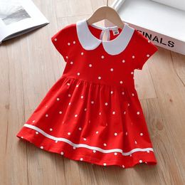 Little maven 2024 Baby Girls Summer Red Dress Cotton Casual Clothes Lovely Children Comfort Wear for Kids 27 year 240428