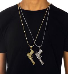 WholePersonality European Style Hip Hop Chain Revolver Gun Pendant Necklace Men Gold Plated Stainless Steel Vintage Gun Neckl7071529